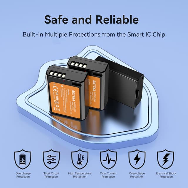 Detalle 2 de Lot de 3 batteries AKTTKA LP-E10 1500 mAh avec charge directe USB-C (câble 2-en-1) pour Canon LP-E10