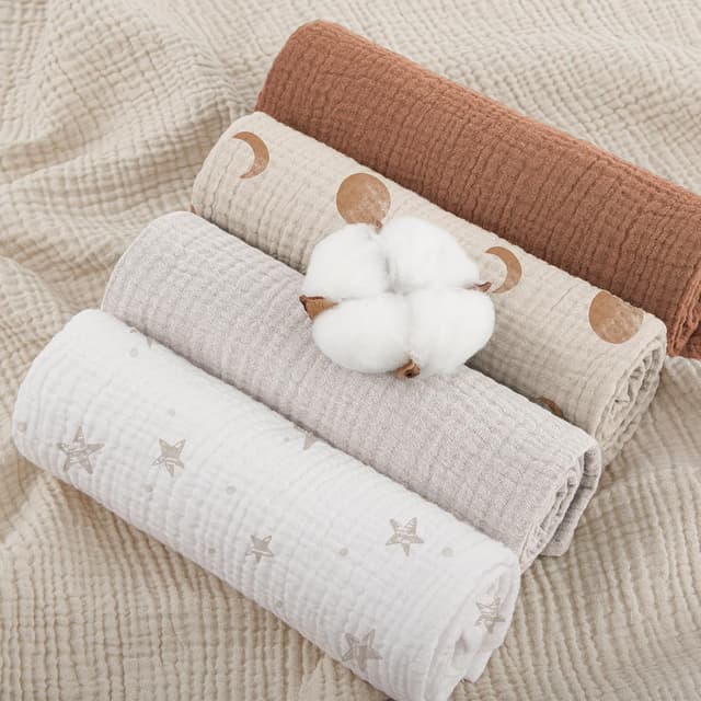 Detalle de Susurration 60 x 60 cm 100% Cotton Baby Muslin Cloths (5 Pack) for Swaddling, Burping & Sensitive Skin