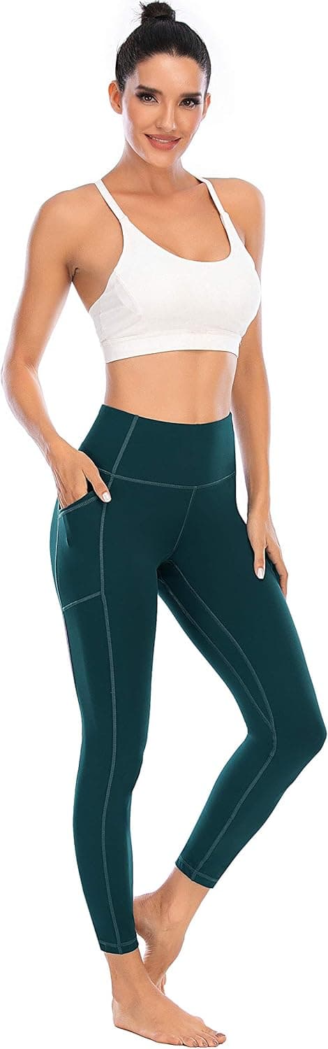 Detalle de OVRUNS High Waist Gym Leggings with Pockets — ribbed compression yoga & running leggings for women