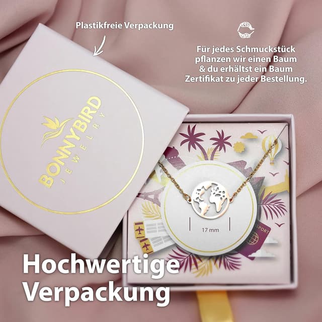 Detalle de BONNYBIRD® wasserfestes Edelstahl-Armband mit Weltkugel-Anhänger (silber, gold & roségold), 100% wasserfest & verstellbar