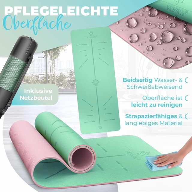 Detalle de KESSER Gymnastikmatte mit Tragegurt – rutschfeste TPE Yogamatte 183 x 61 cm für Yoga, Pilates & Fitness