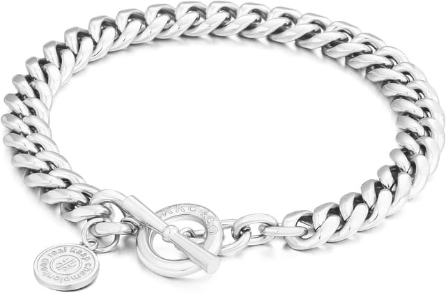 Detalle de KRKC&CO Herren Panzerkette Armband mit T-Stab Verschluss (8 mm) – 14K Gold/Weißgold beschichtet, Edelstahl