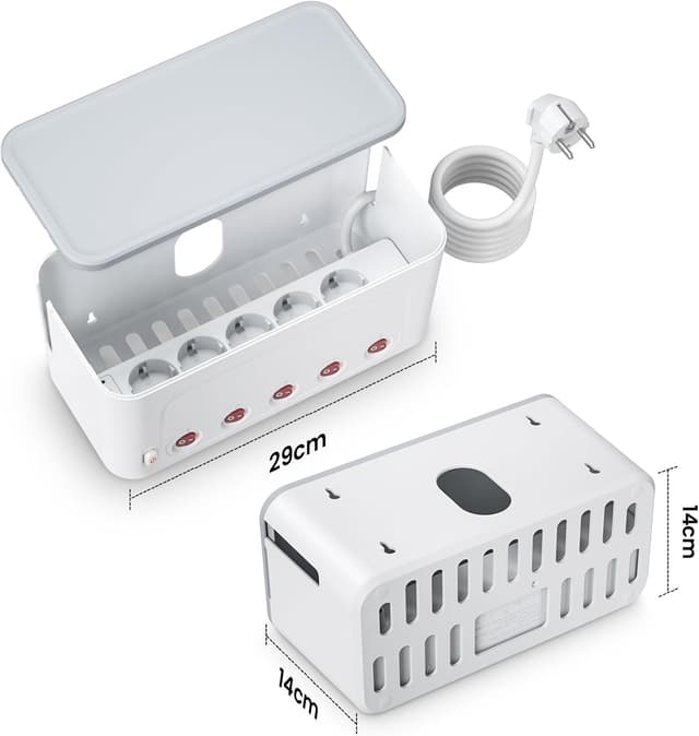 Thumbnail 6 de Ciabatta multipresa USB con scatola porta cavi e 5 prese Schuko (interruttori indipendenti) – Bianco, cavo 1,5 m