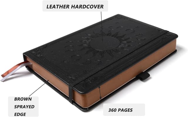 Detalle de HwxBen Daily Classic Lined Journal (Hardcover) with Pen, A5 Vintage Sun & Moon Design, 360 Pages