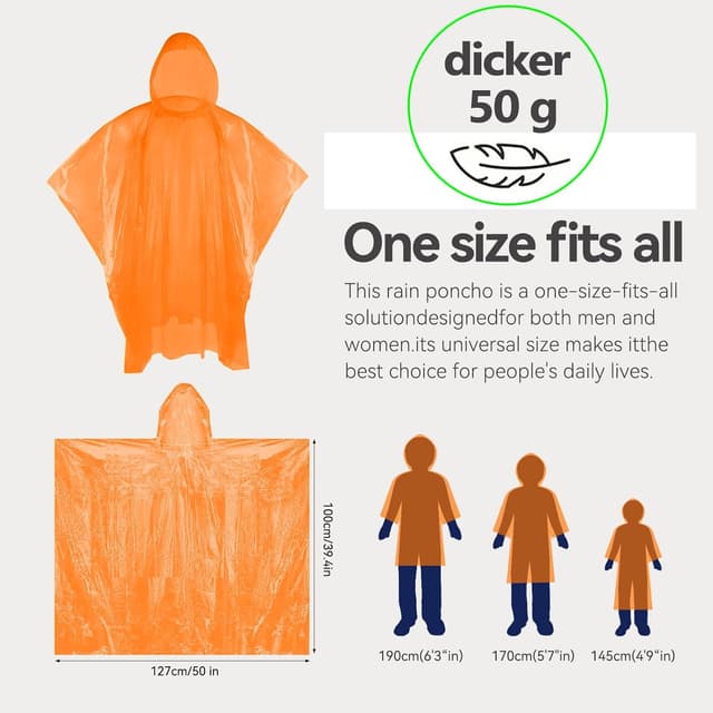 Thumbnail 5 de KAshack Einweg Regenponcho 100 cm Orange