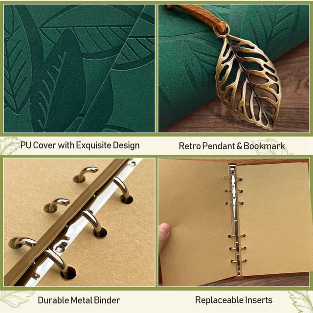 Detalle de Joy & Inspiration Taccuino diario in PU pelle vintage ricaricabile A5 verde