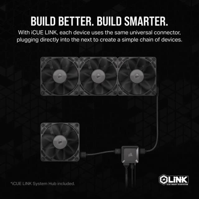 Detalle 2 de Corsair iCUE LINK RX120 Kit - 3 Ventiladores PWM Negros 🌀