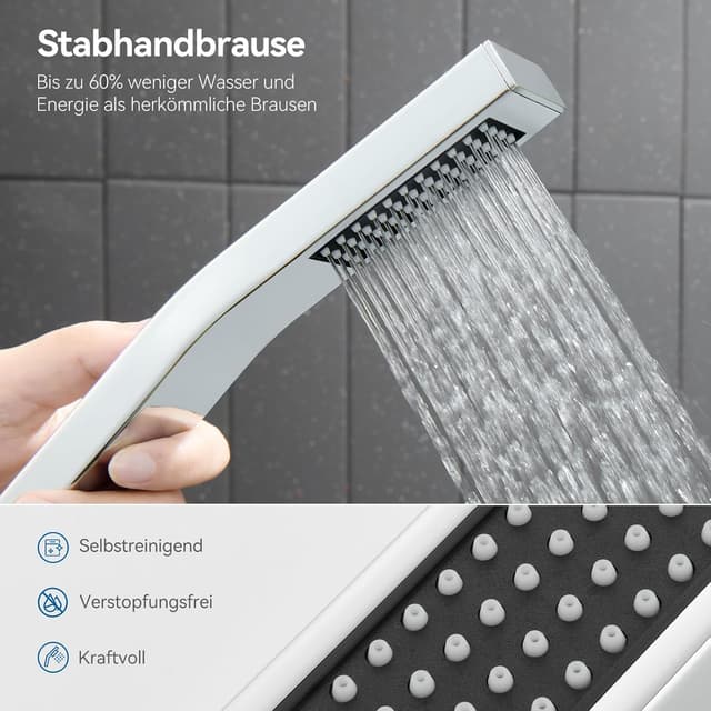 Detalle de Auralum Regendusche ohne Armatur – eckiges Duschsystem aus Edelstahl mit 30×30 cm Regenduschkopf