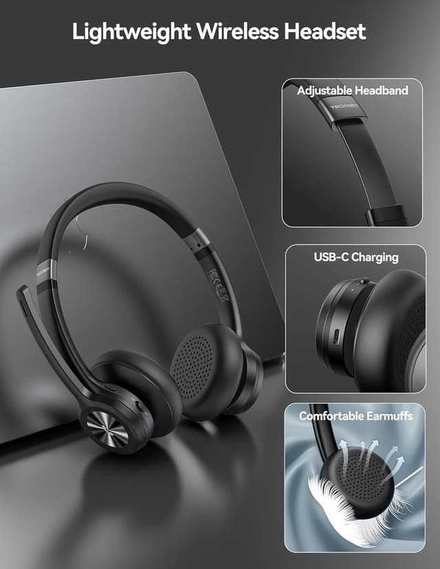 Thumbnail 1 de TECKNET V5.2 Bluetooth Headset 50 Std. Akku