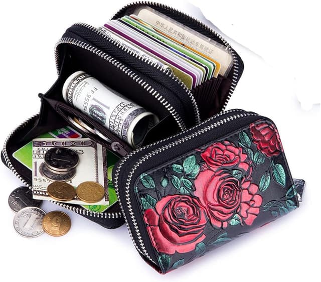 Thumbnail 1 de LUMoony Damen-Geldbeutel aus Leder mit Doppel-Reißverschluss, viele Fächer & RFID-Schutz (11 × 4,5 × 8 cm)