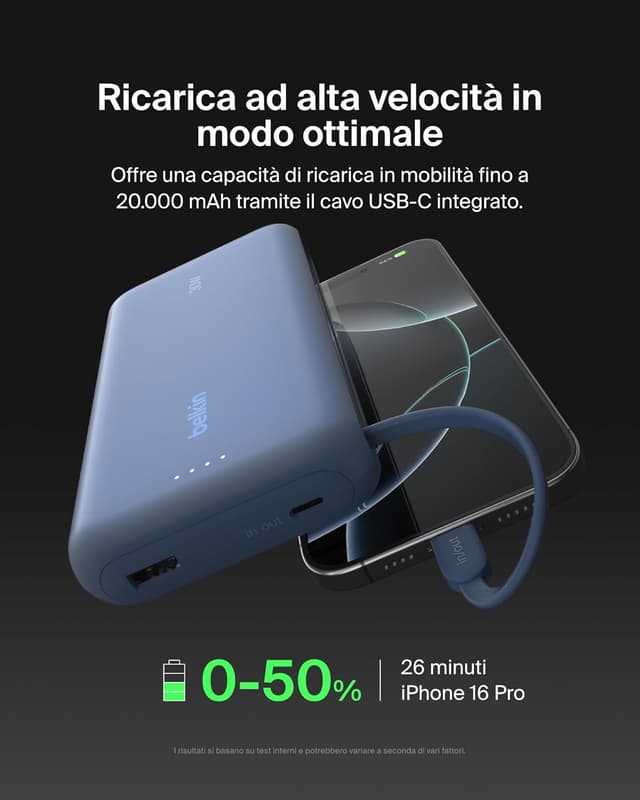 Detalle 2 de Belkin Power Bank 20K PD 30W con cavo integrato