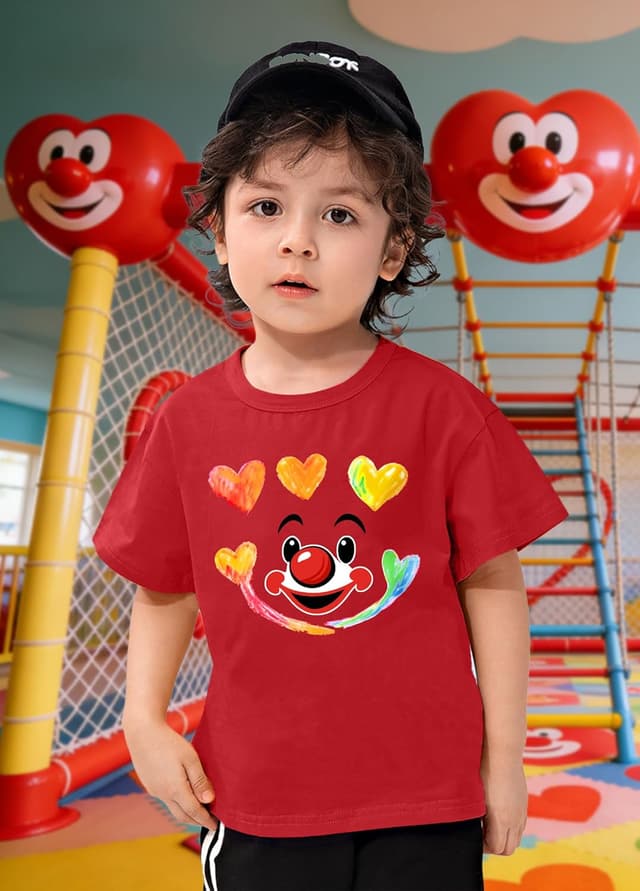 Detalle 2 de tiorhooe Red Kids T-Shirt (Cute Animals) Short Sleeve Top for Ages 3–8