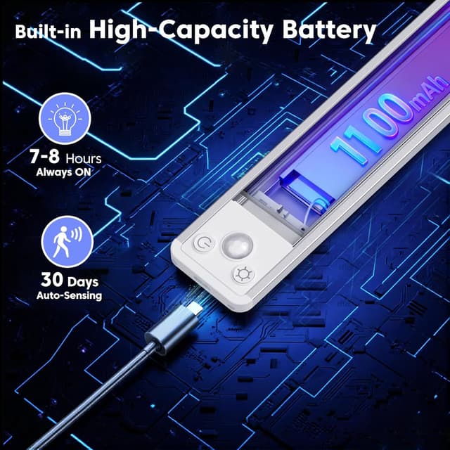 Thumbnail 6 de Motion Sensor Under Cupboard Kitchen Lights 20cm – 3-Colour Rechargeable LED Strip Light, Dimmable (3 Pack)