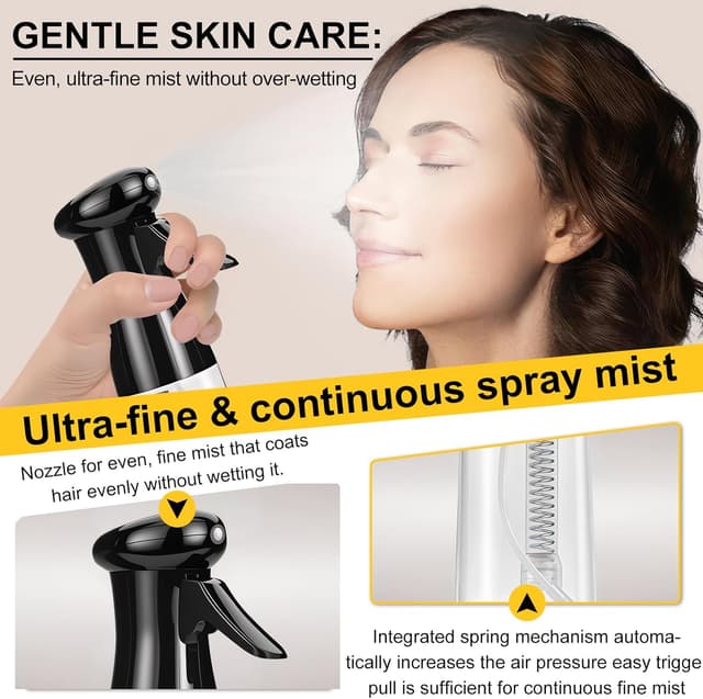 Detalle de SALONKEY kontinuierliche Wassersprühflasche mit Feinnebel-Düse (0,3 mm) – nachfüllbar, auslaufsicher 360°