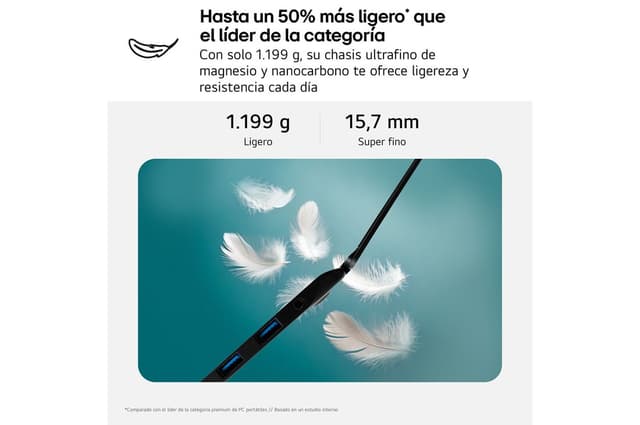 Detalle de LG gram 16Z90T‑G AD88B portátil ultraligero 16"