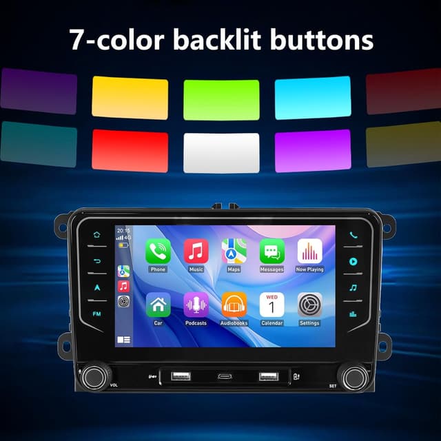 Detalle de ESSGOO 4+64G Android 15 Wireless CarPlay & Android Auto 2-DIN 7-inch Car Stereo for VW Golf, Polo, Caddy & more