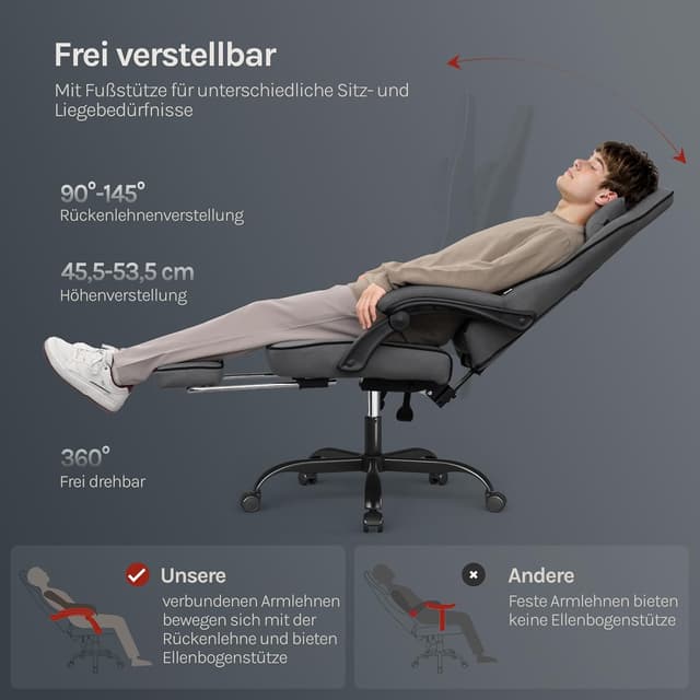 Thumbnail 6 de WOLTU Gaming Stuhl Stoff ergonomisch mit Fußstütze