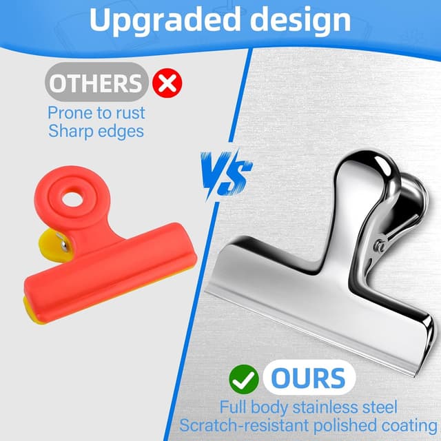 Detalle 1 de Lociban set da 12 mollette chiudi sacchetti in acciaio inox da 77 mm (argento)