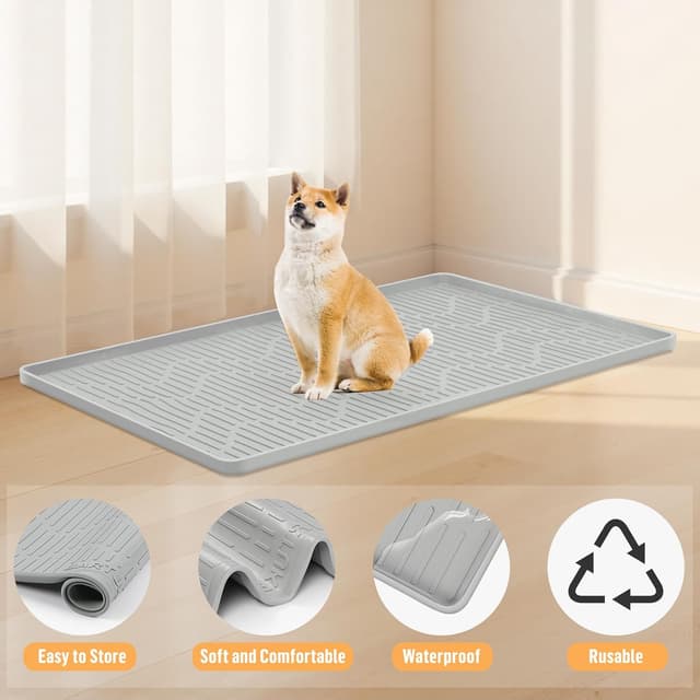 Detalle de Bartuke Silikon-Hundekiste-Pad Liner (40 x 28 Zoll) mit erhöhtem Rand – waschbar, wasserdicht, auslaufsicher