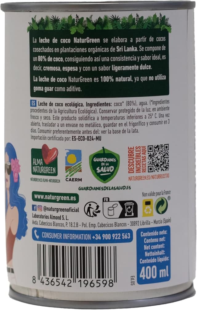 Thumbnail 1 de NaturGreen Leche de Coco BIO Cremosa y Ecológica 400 ml 🥥