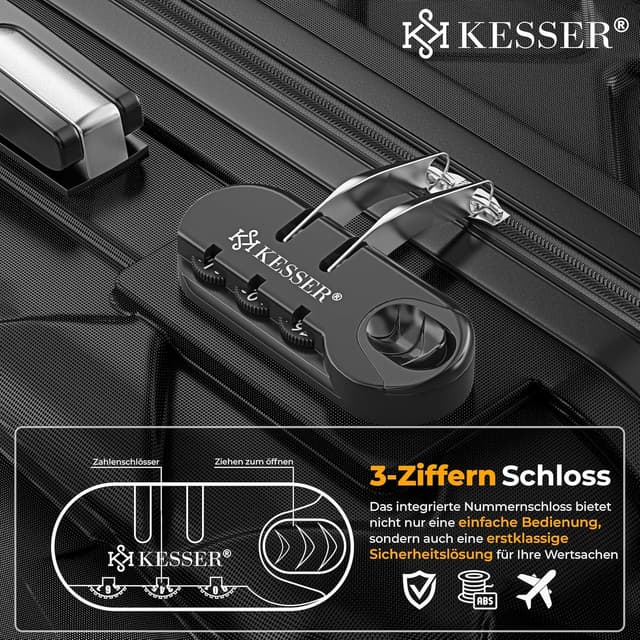 Detalle de KESSER® Reisekoffer-Set 3-teilig mit ABS-Hartschalenkoffern, Zahlenschloss, Kofferwaage und Reisebrieftasche