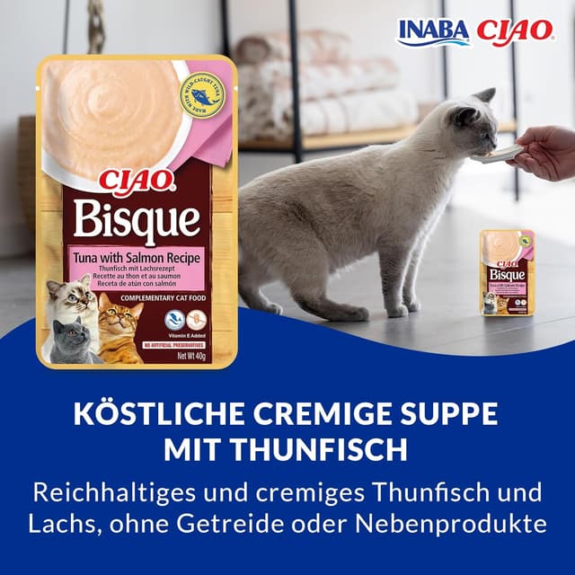 Thumbnail 1 de INABA Ciao Bisque Katzenfutter Nass ohne Getreide und Zucker, kalorienarm (28% Thunfisch) – 40 g im 12er Pack