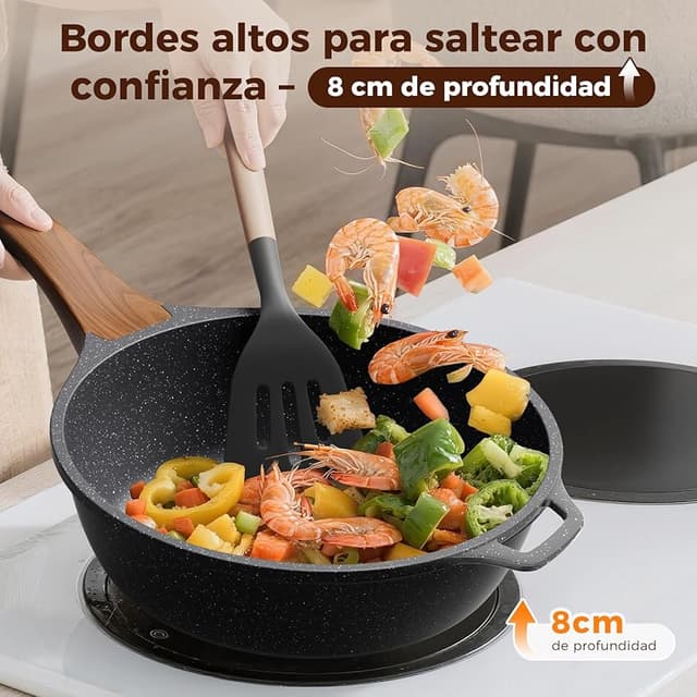 Detalle 2 de YASHE Sartén Profunda de Granito 30 cm con Tapa, antiadherente e inducción
