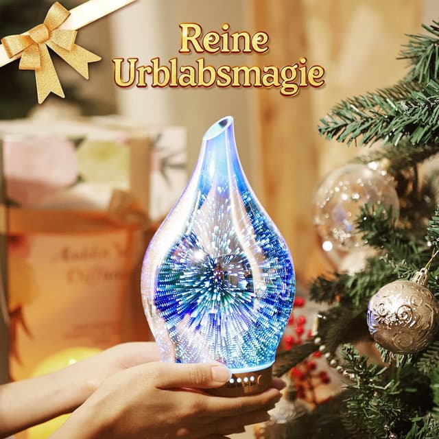 Detalle 2 de Porseme Aroma Diffuser 150 ml aus handgeblasenem Glas mit Ultraschall, 7 Farb-LED & Timer (BPA-frei, Desert)