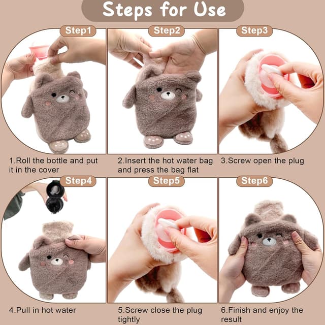 Detalle 2 de YeahBoom Kinder-Wärmflasche Bär mit Handwärmerbezug – weich, abnehmbar & waschbar