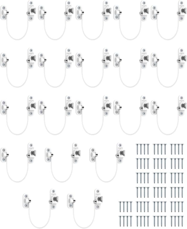 Detalle de eSynic 20-pack window restrictors for UPVC window locks (child safety ventilation limit) with keys and screws