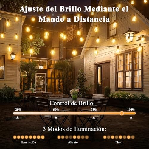 Detalle de SAEIHGAE guirnalda de luces exterior LED 20 m con bombillas G40, IP44 e iluminación ampliable