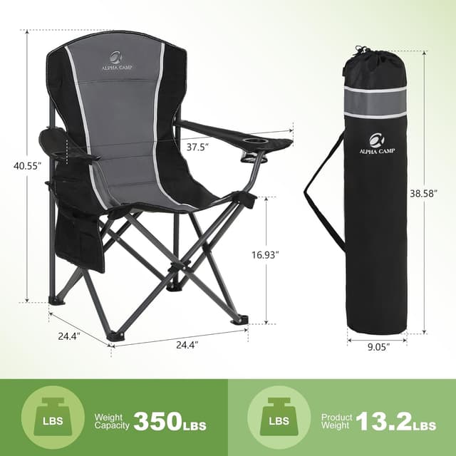 Detalle de LET’S CAMP set of 2 foldable camping chairs with cup holder, padded seat and steel frame (up to 160kg each)