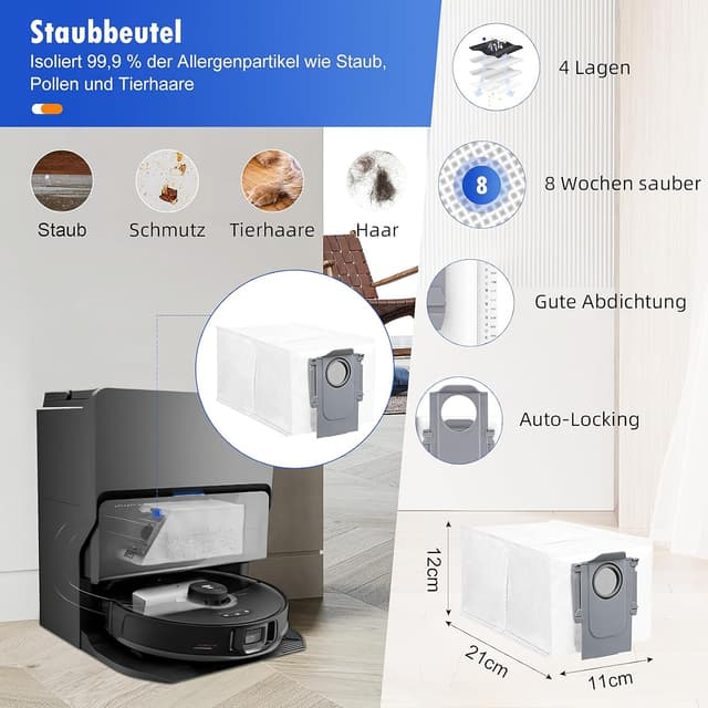 Detalle de Alloytool 26-teiliges Zubehör-Set für Roborock S8 MaxV Ultra (Ersatzbürsten, Staubbeutel, Filter & Wischzubehör)