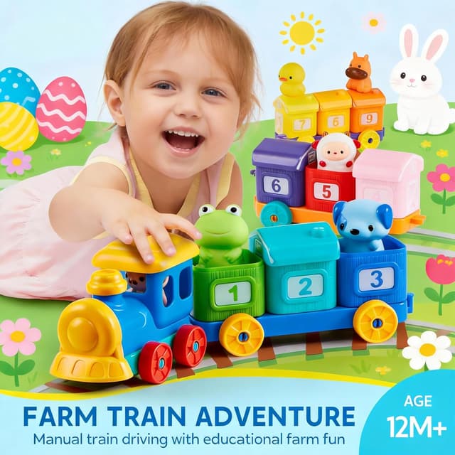 Detalle de Play-Act Montessori-style farm train learning toy with 9 animals and a farmer (1–3 years)