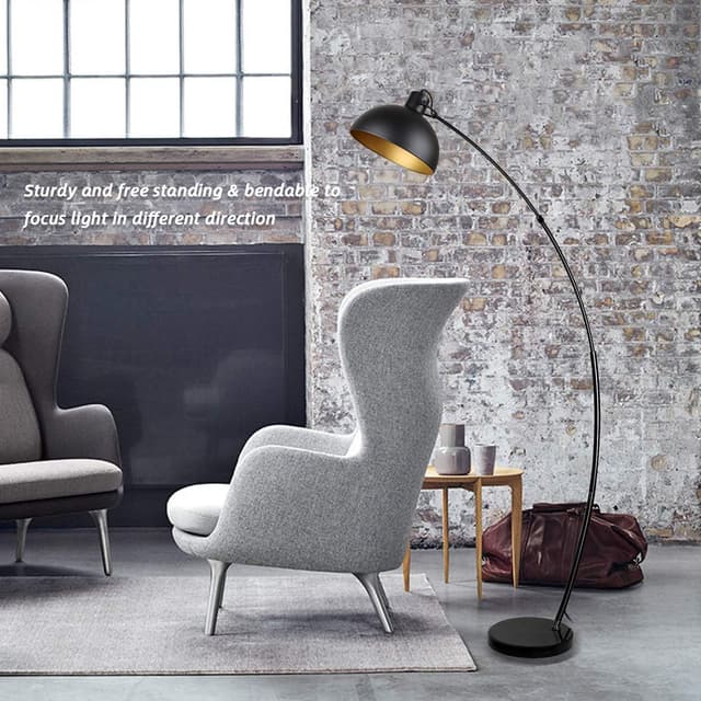 Detalle de Osasy Arc Stehlampe (schwarz-gold) mit verstellbarem Lampenschirm, 1x E27 bis 60 Watt, 165 cm