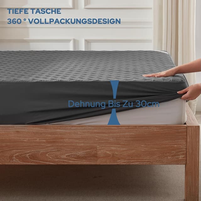 Detalle de BEDLORE Matratzenschoner 120 x 200 cm – wasserdichte Auflage mit tiefer Tasche, grau