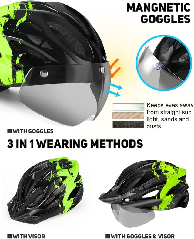 Thumbnail 1 de RaMokey Casco de ciclismo ligero con luz LED y visor magnético