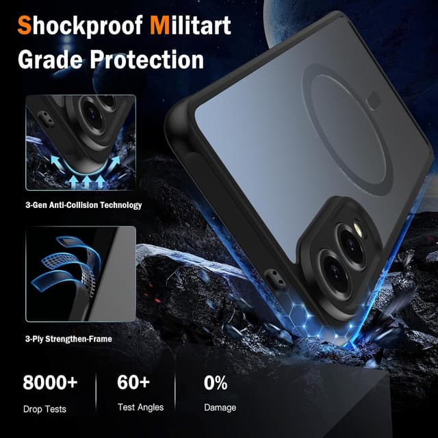 Detalle de Coque magnétique AOKUMA pour Samsung Galaxy S25 Edge compatible MagSafe, avec 2 verres trempés et protection anti-rayures – noir