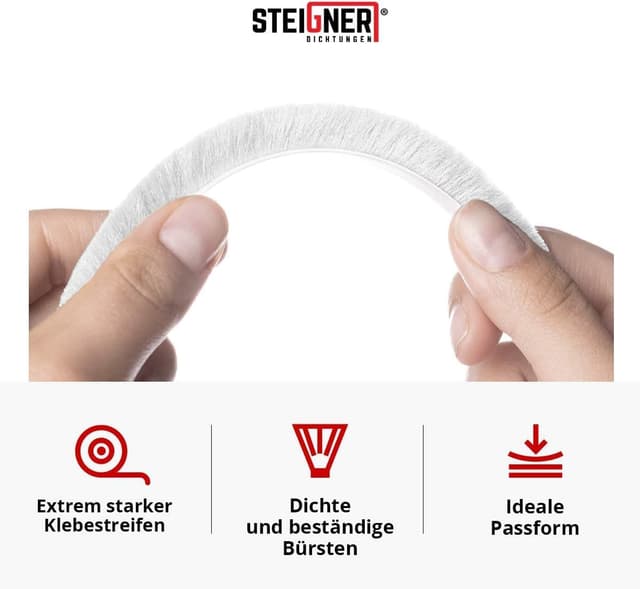Thumbnail 2 de STEIGNER 10m joint brosse adhésif pour porte coulissante, hauteur 11 mm 🚪