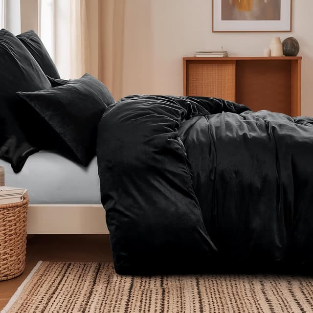 Detalle de Tifschlaf Winter Flanell Bettwäsche 220x240 (Schwarz) mit 2 Kissenbezügen 80x80