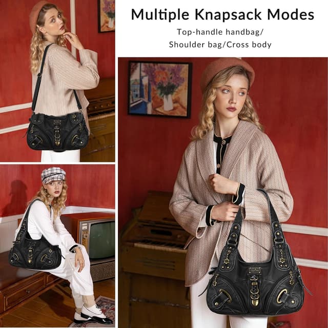 Detalle 2 de Angel Kiss Damen Schultertasche Hobo – Umhänge-/Henkeltasche aus weichem PU-Leder mit Reißverschluss