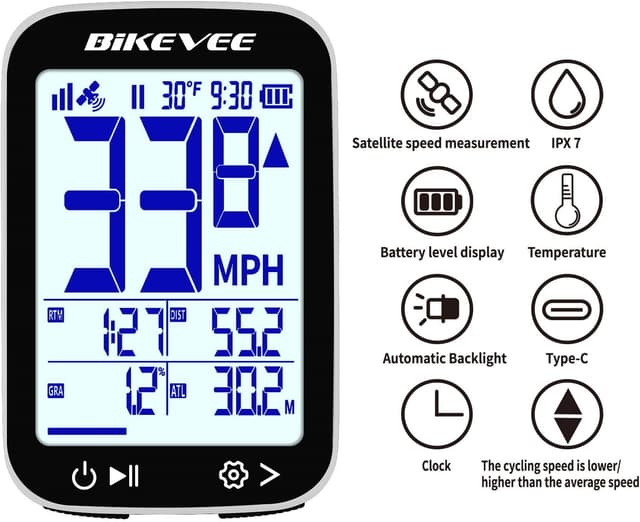 Detalle de Bikevee GPS Fahrradcomputer kabellos mit 2,4-Zoll FSTN Display, IPX7 und bis zu 28 h Akkulaufzeit