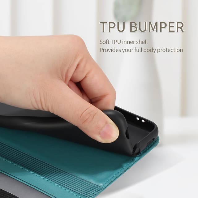 Detalle de Butnyeoe Handyhülle für Samsung Galaxy S24 FE – Klapphülle im Wallet-Case-Stil mit Magnetverschluss, Kartenfächern und Standfunktion (blau-grün)