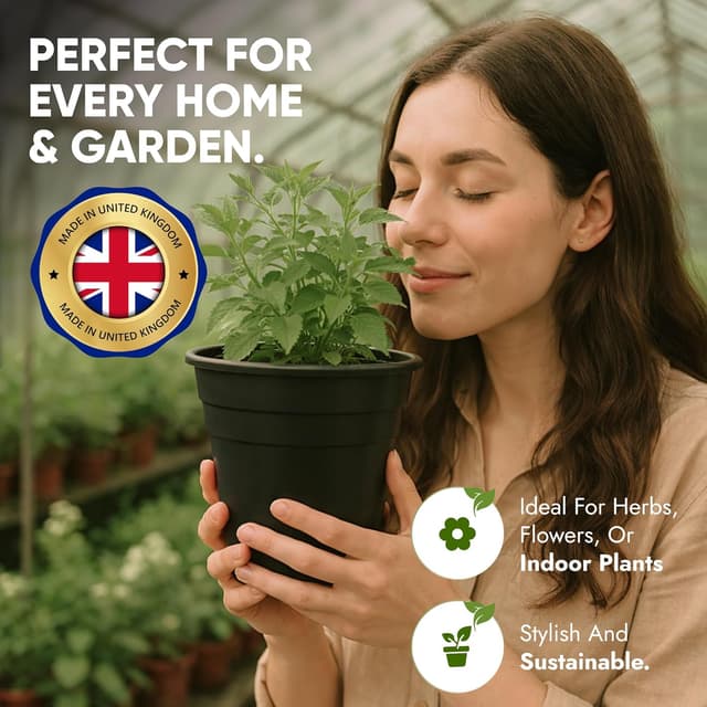 Thumbnail 6 de Happy Pots pot de fleurs en plastique 10 cm – lot de 5 – avec trous de drainage (noir, fabriqué au Royaume-Uni)