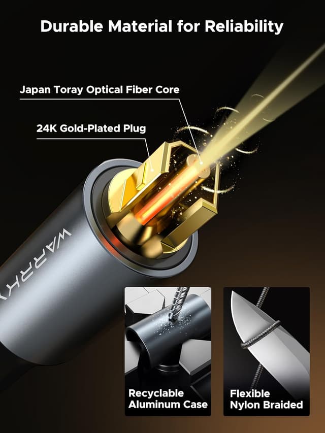 Detalle de WARRKY optical audio cable (Toslink) for soundbar to TV, 1m digital optical lead