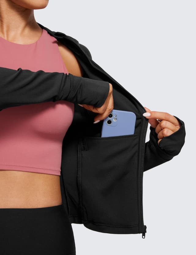 Detalle de Veste à capuche d’entraînement CRZ YOGA Butterluxe zippée intégrale pour femme, noir (taille 42)