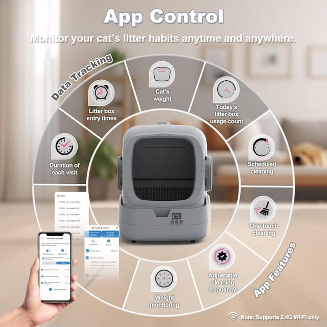 Detalle de UPFAS Automatic Cat Litter Box (Self-Cleaning) with App Control & Weight Monitoring, Ultra-Quiet—Grey