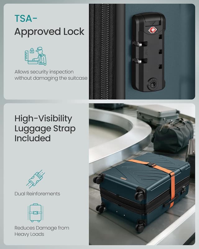 Detalle de 28 Inch SONGMICS hard shell suitcase (TSA lock, 4 double spinner wheels, expandable) – Slate Teal RLP003C101