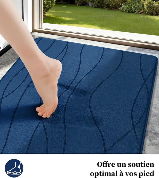 Detalle 2 de chakme Tapis de bain en mousse à mémoire de forme, 60 x 120 cm, bleu foncé — antidérapant et absorbant