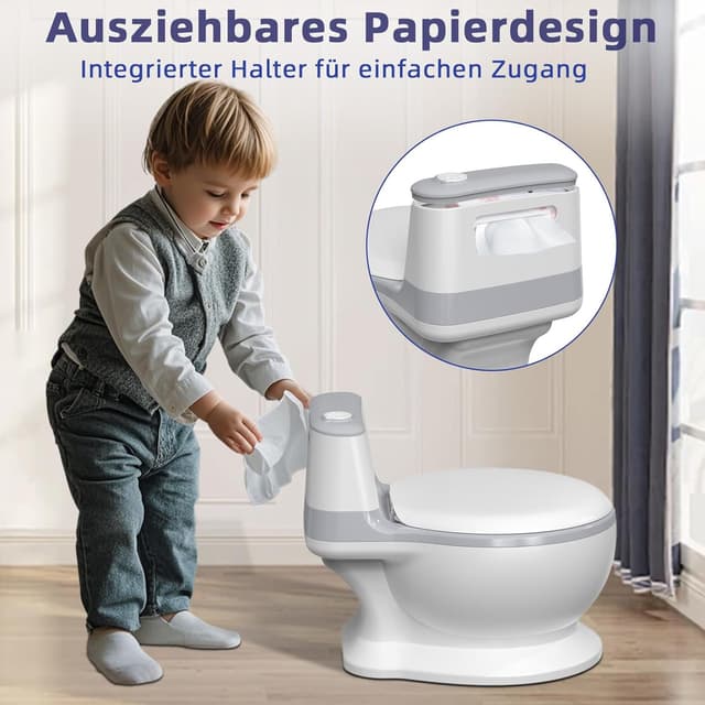 Detalle de Töpfchen für Kinder – Kindertoilette mit Papiertücher-Design, weicher Sitz & Spritzschutz (grün)